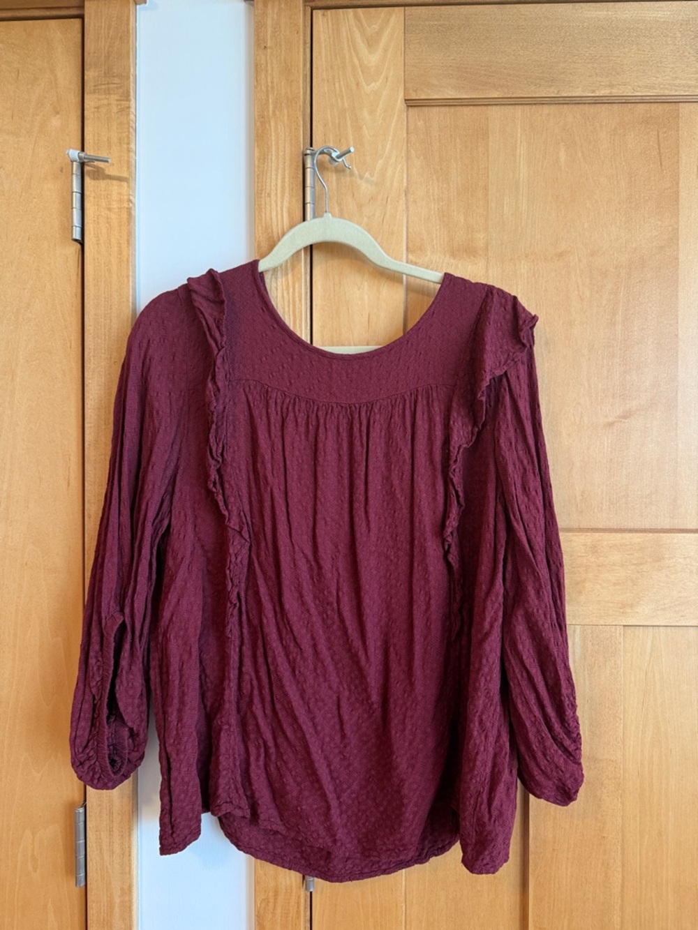 Women's Burgundy Ruffle Long-Sleeve Top